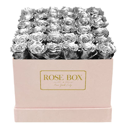 Large Pink Square Box with Silver Roses