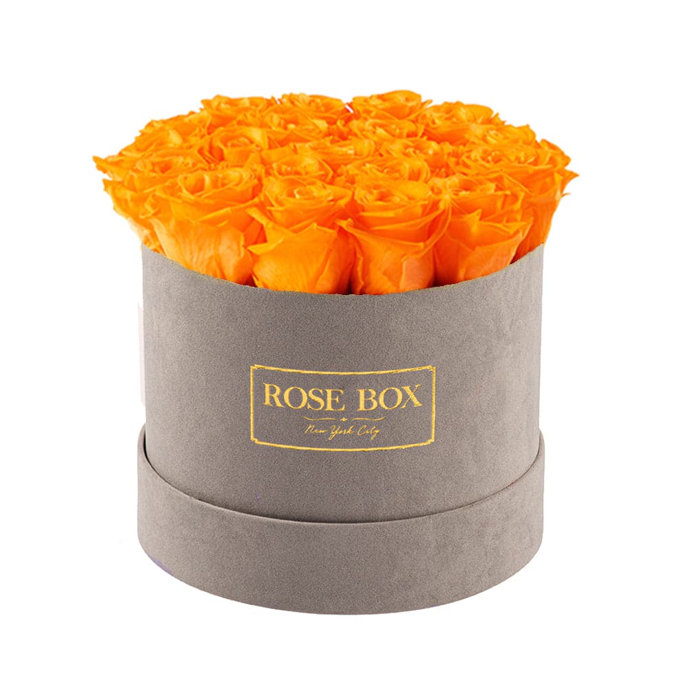 Medium Gray Box with Autumnal Orange Roses