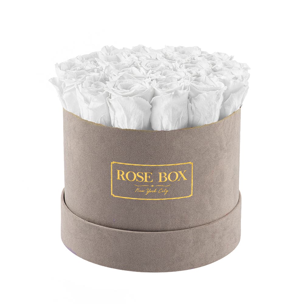 Medium Gray Box with Pure White Roses