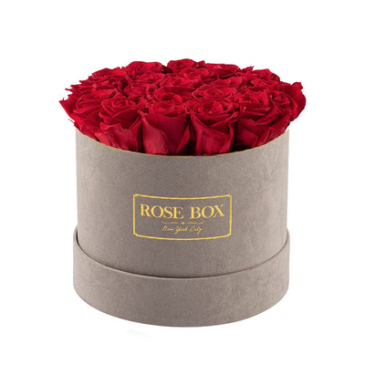 Medium Gray Box with Red Flame Roses