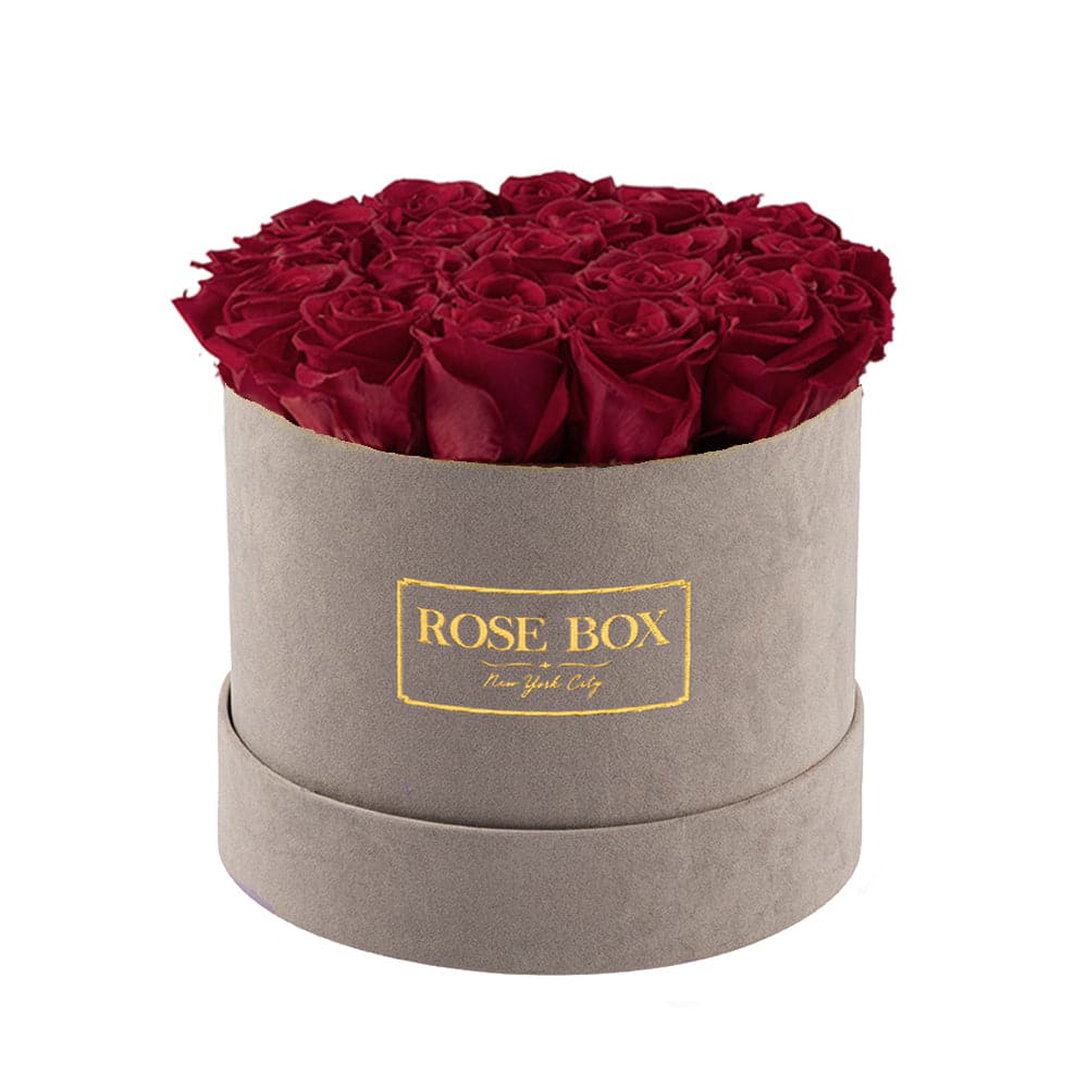 Medium Gray Box with Red Wine Roses