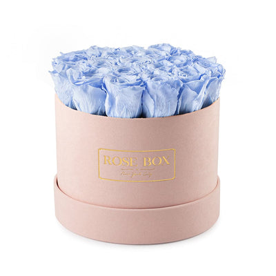 Medium Pink Box with Light Blue Roses (Voucher Special)