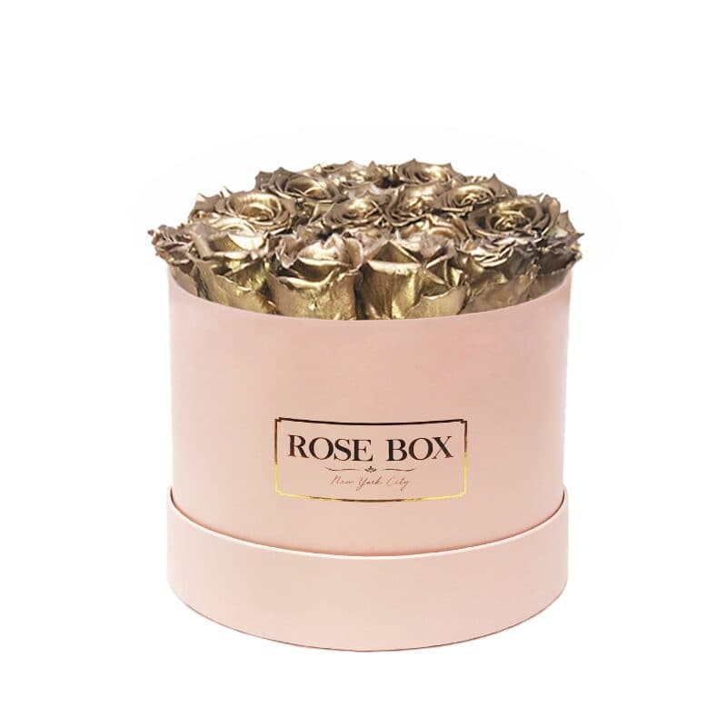 Medium Pink Box with Gold Roses