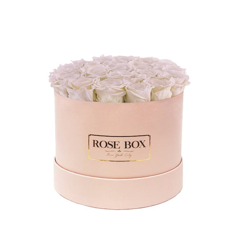 Medium Pink Box with Ivory White Roses