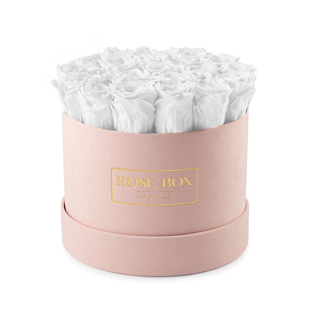 Medium Pink Box with Pure White Roses (Voucher Special)