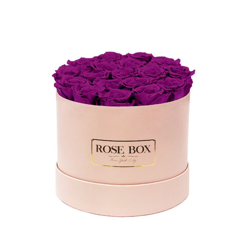 Medium Pink Box with Royal Purple Roses (Voucher Special)