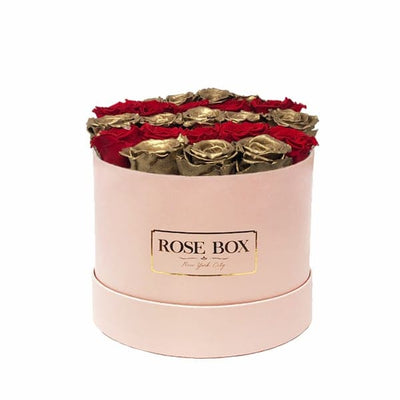 Medium Pink Box with Red and Gold Roses Stripes