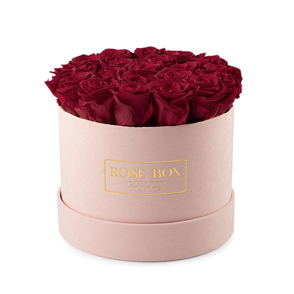 Medium Pink Box with Red Wine Roses
