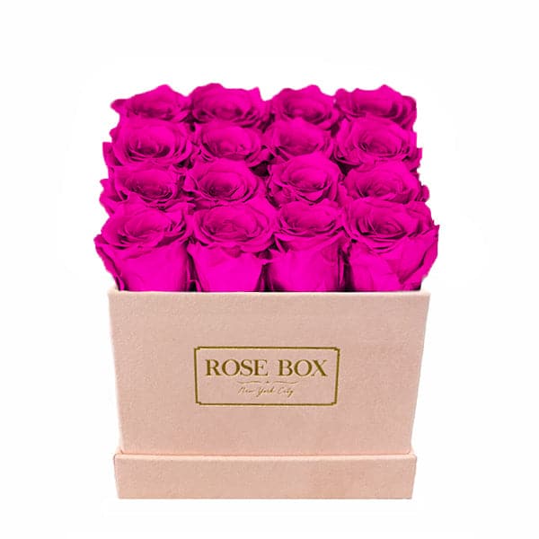 Medium Square Pink Box with Neon Pink Roses