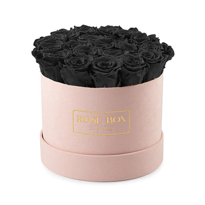 Medium Pink Box with Velvet Black Roses