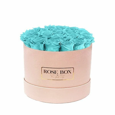 Medium Pink Box with Turquoise Roses (Voucher Special)