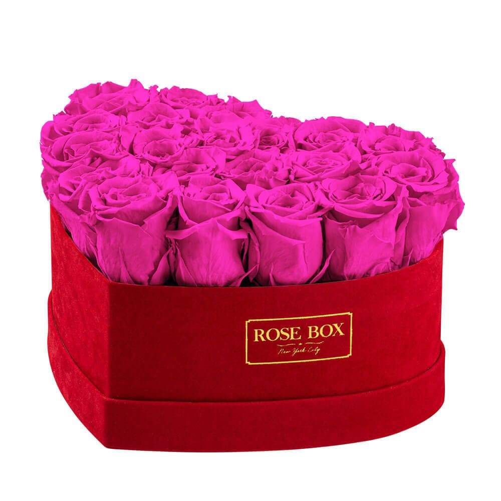 Medium Red Heart Box with Neon Pink Roses