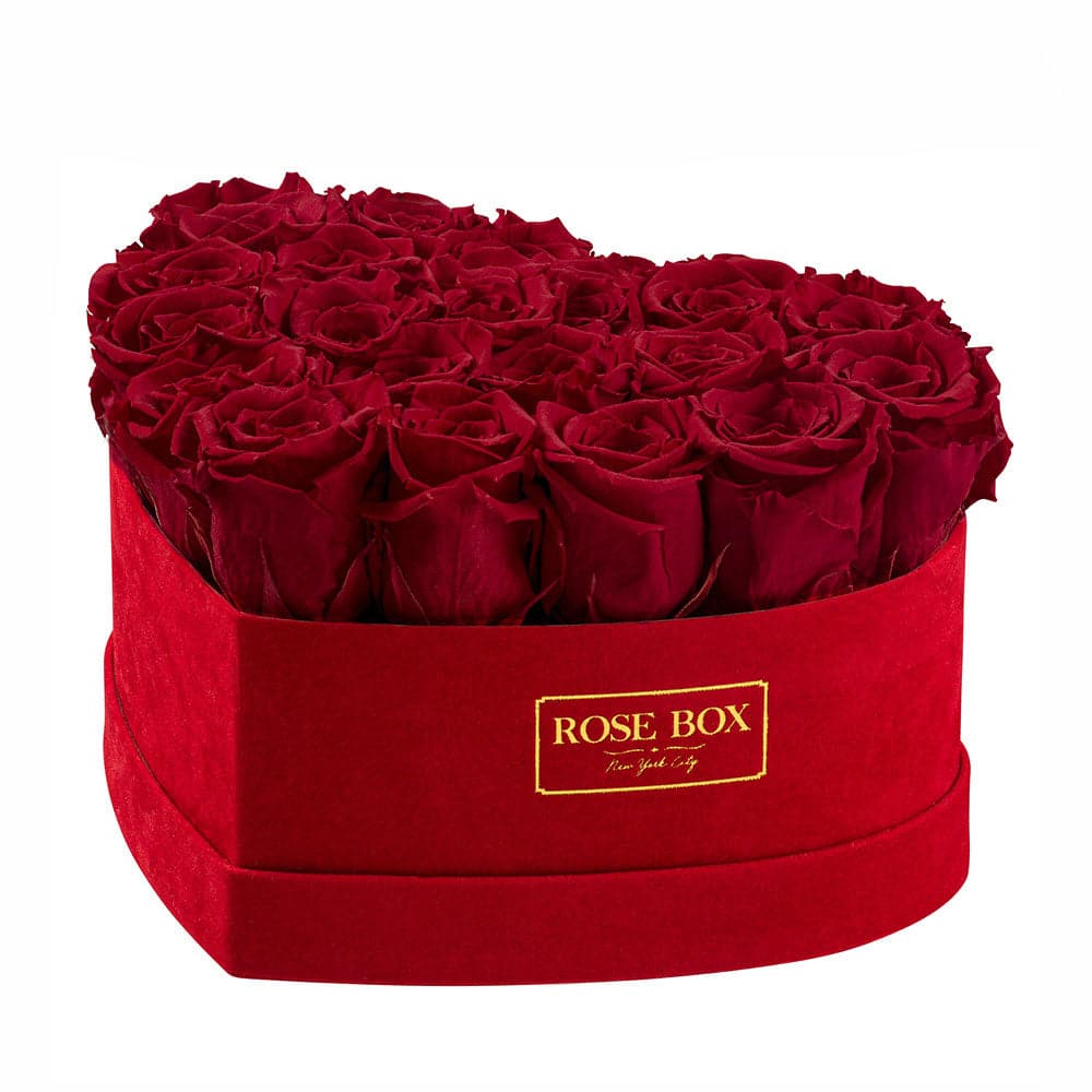 Medium Red Heart Box with Red Wine Roses