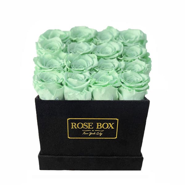 Medium Square Black Box with Light Green Roses