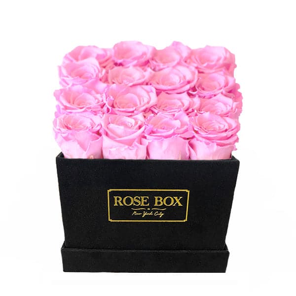 Medium Square Black Box with Pink Blush Roses