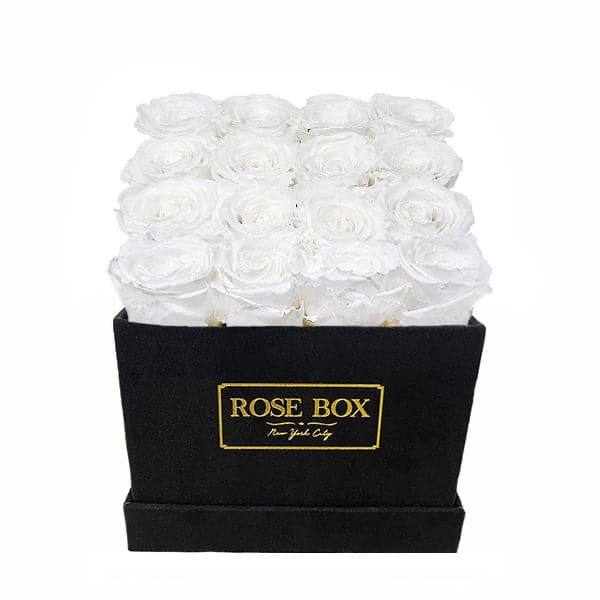 Medium Square Black Box with Pure White Roses