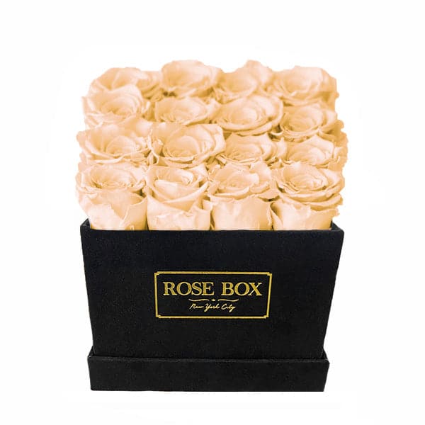 Medium Square Black Box with Sorbet Peach Roses
