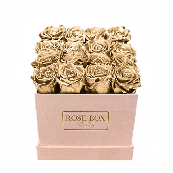 Medium Square Pink Box with Gold Roses