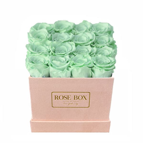 Medium Square Pink Box with Light Green Roses