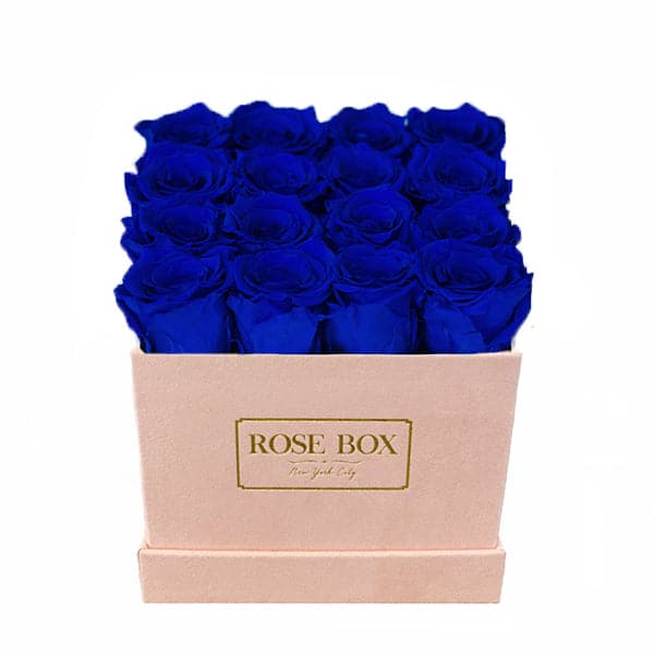 Medium Square Pink Box with Night Blue Roses