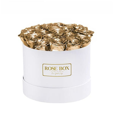 Medium White Box with Gold Roses