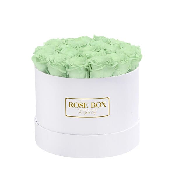 Medium White Box with Light Green Roses (Voucher Special)