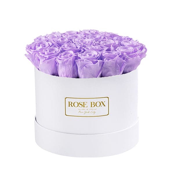 Medium White Box with Lavender Roses