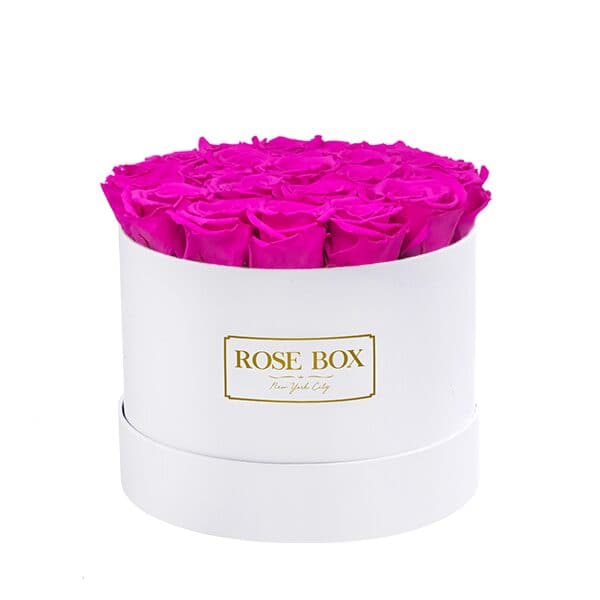 Medium White Box with Neon Pink Roses