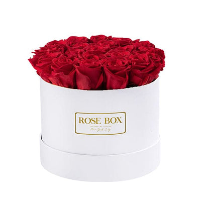 Medium White Box with Red Flame Roses