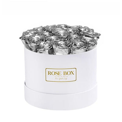 Medium White Box with Silver Roses