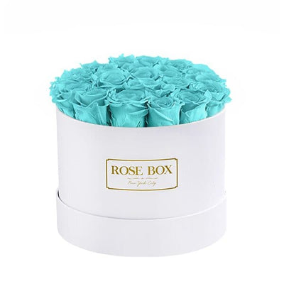 Medium White Box with Turquoise Roses