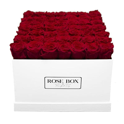 Large White Square Box with Red Wine Roses