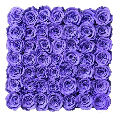 Large Black Square Box with Spring Purple Roses