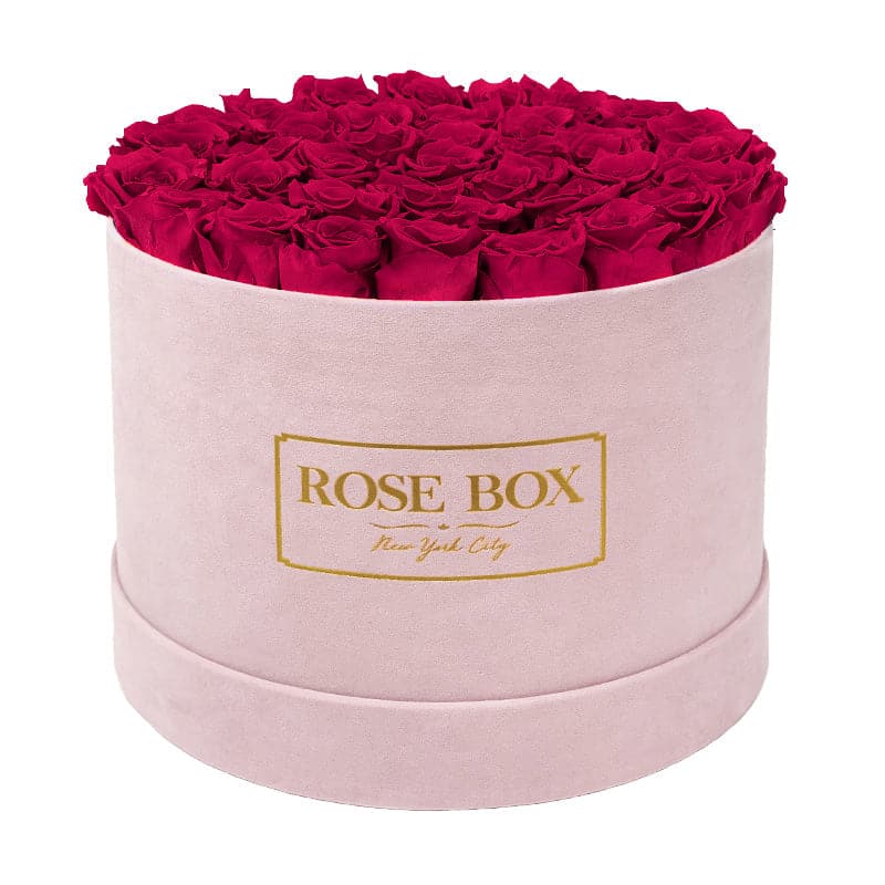 Large Round Pink Box with Ruby Pink Roses