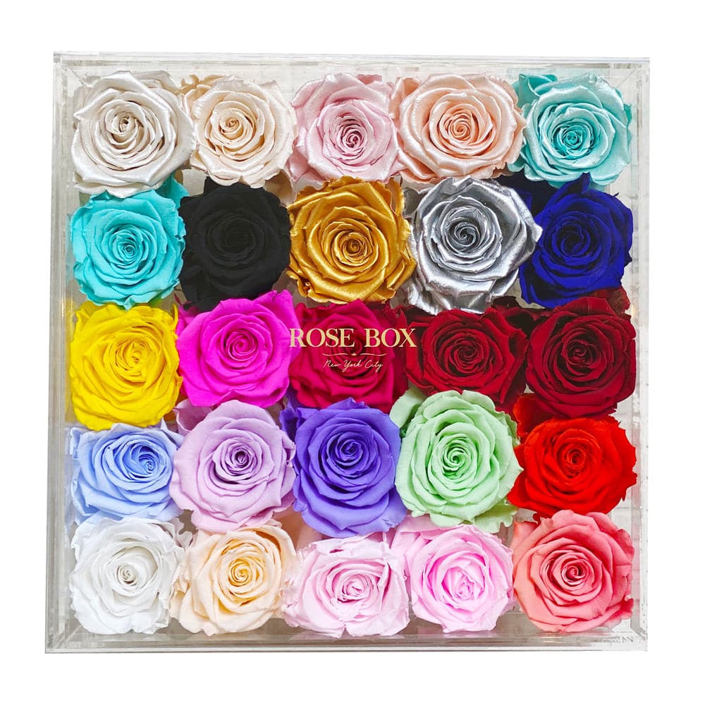 Rainbow Deluxe Jewelry Box of 25 Roses