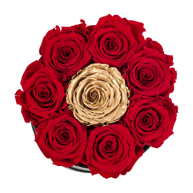 Small Black Box with Red Roses and Center Gold