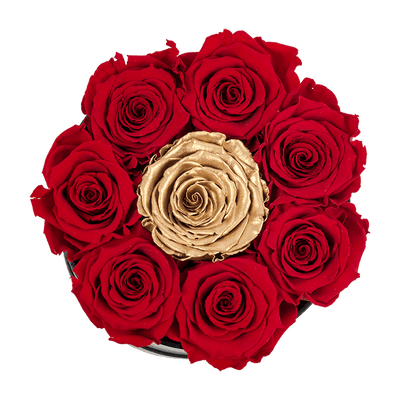 Small White Box with Red Roses and Center Gold