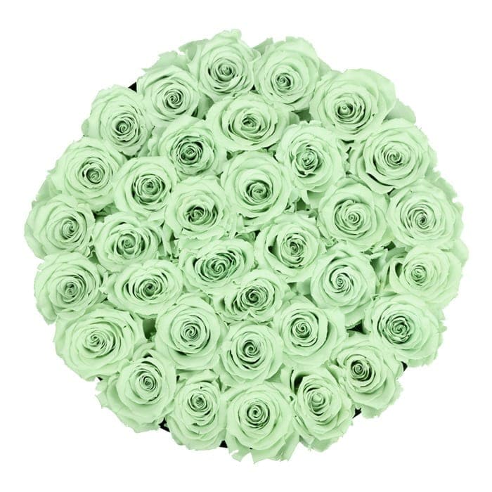 Large Round Black Box with Light Green Roses