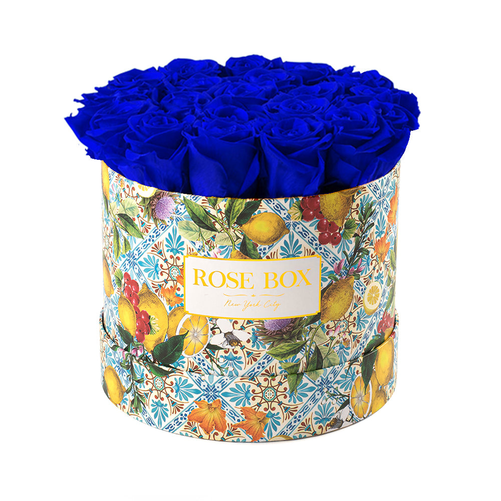 Medium Sicilian Lemons Box with Night Blue Roses