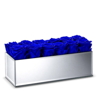 Silver Mirrored Table Centerpiece with Night Blue Roses