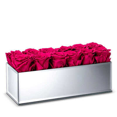 Silver Mirrored Table Centerpiece with Ruby Pink Roses