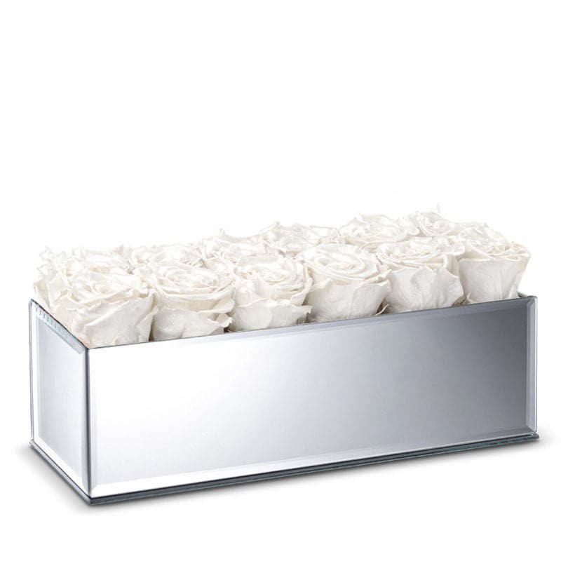 Silver Mirrored Table Centerpiece With Pure White Roses