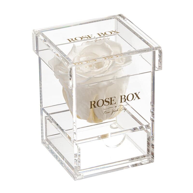 Single Pure White Rose Jewelry Box