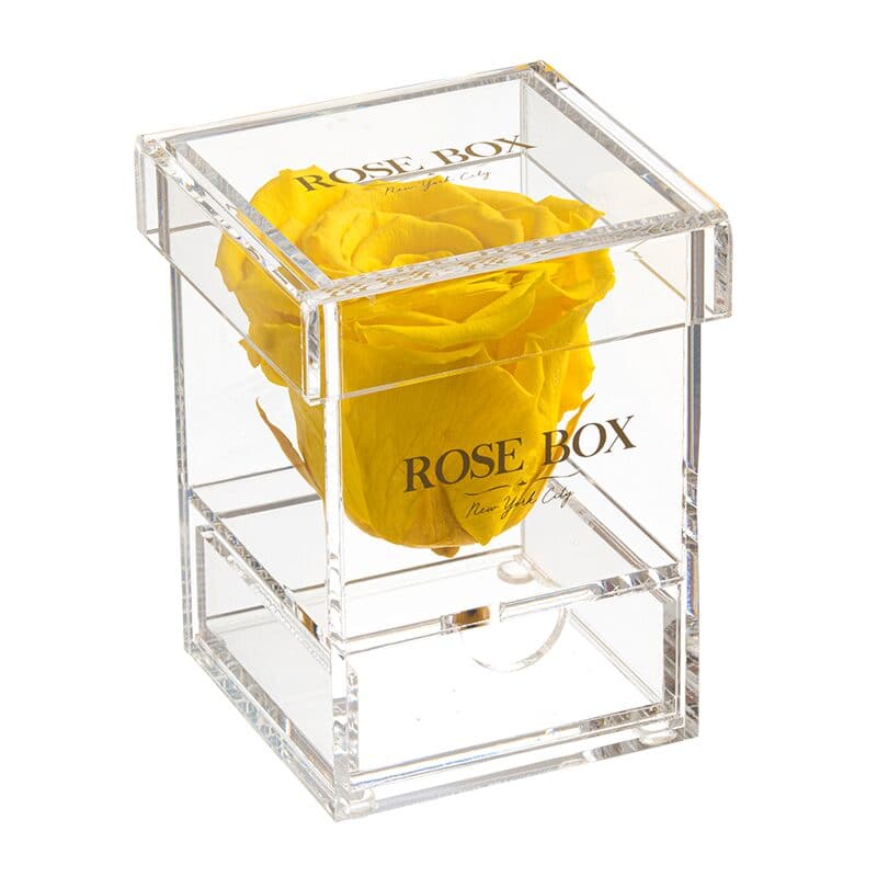 Single Bright Yellow Rose Jewelry Box (Voucher Special)