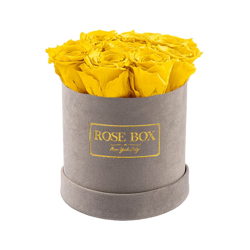Small Gray Box with Bright Yellow Roses
