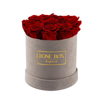Small Gray Box with Red Wine Roses