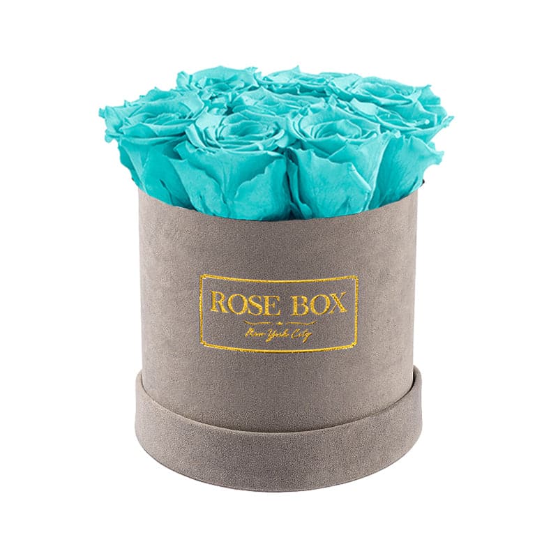 Small Gray Box with Turquoise Roses
