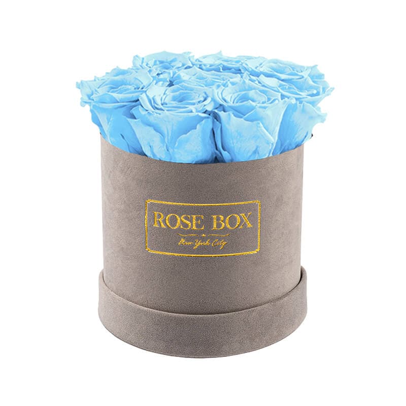 Small Gray Box with Light Blue Roses