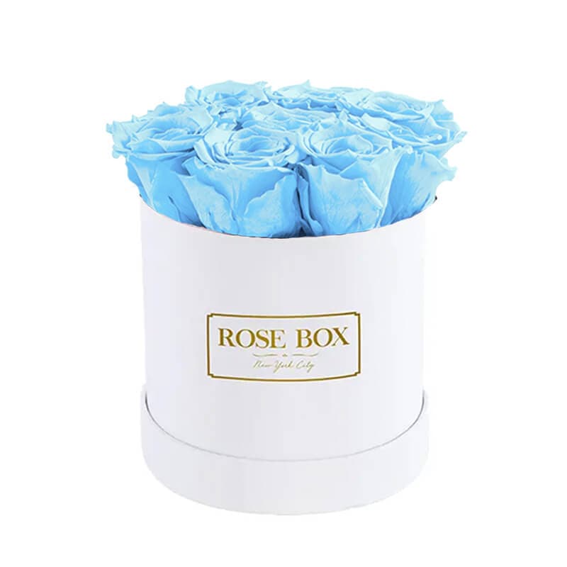 Small White Box with Light Blue Roses