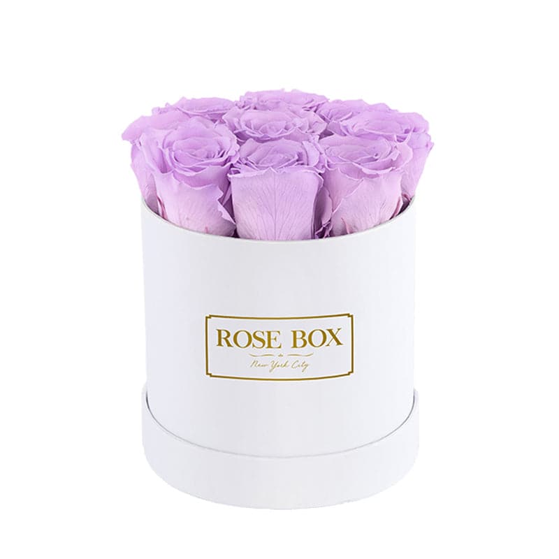 Small White Box with Lavender Roses